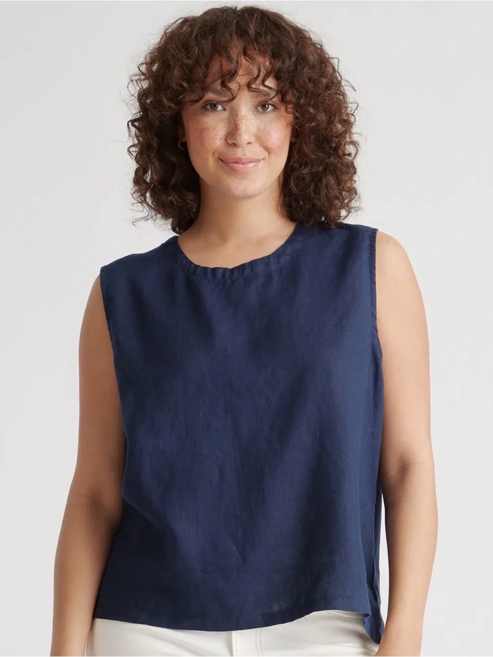 Quince 100% European Linen Tank Blue Medium